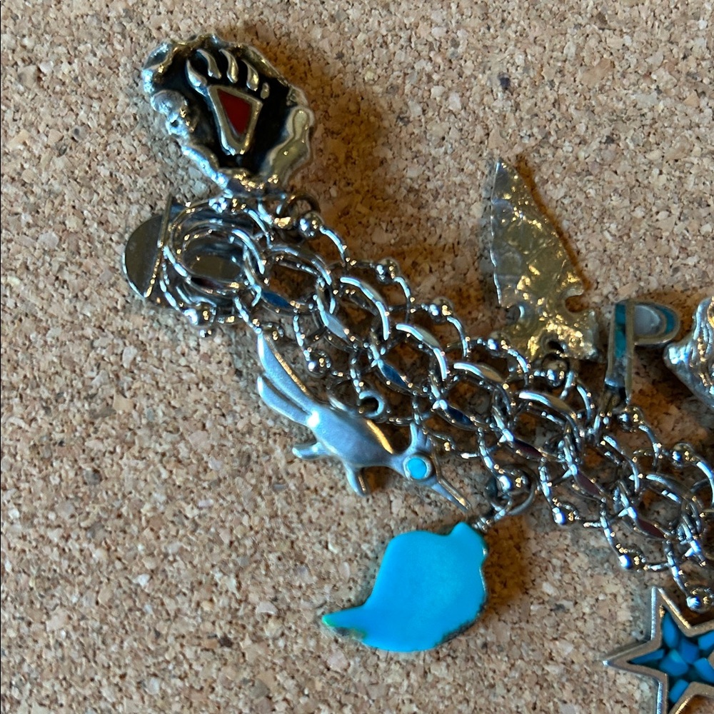 NAVAJO STERLING SILVER
CHARM BRACELET 7.5" TURQUOISE WITH 20ster/turq/etc charms - Picture 4 of 7